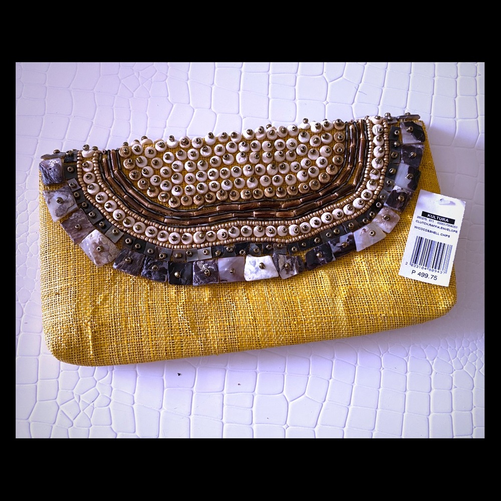 Brand new yellow beaded clutch